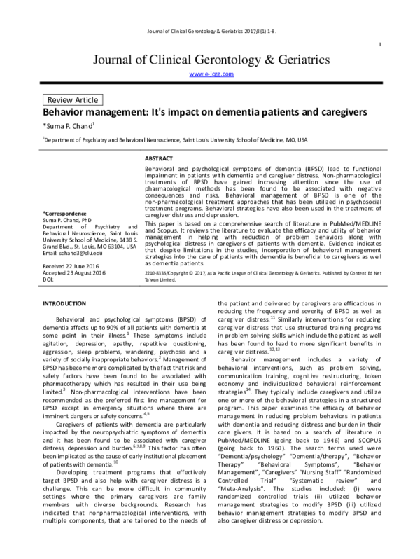 (PDF) Behavior management: It's impact on dementia patients and caregivers
