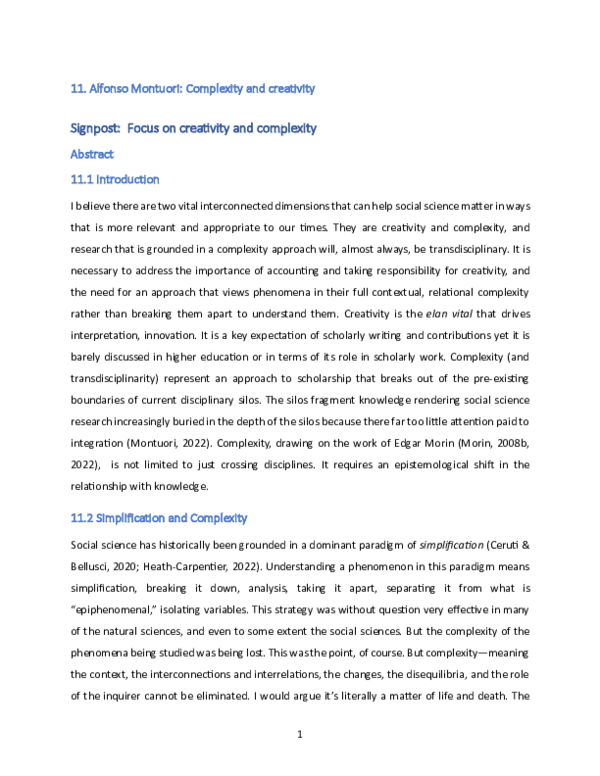 (PDF) Complexity and creativity