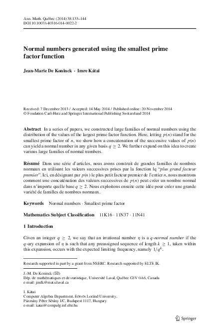 (PDF) Normal numbers generated using the smallest prime factor function
