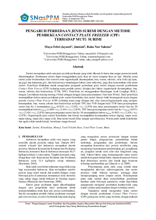 (PDF) Pengaruh Perbedaan Jenis Surimi Dengan Metode Pembekuan Contact ...