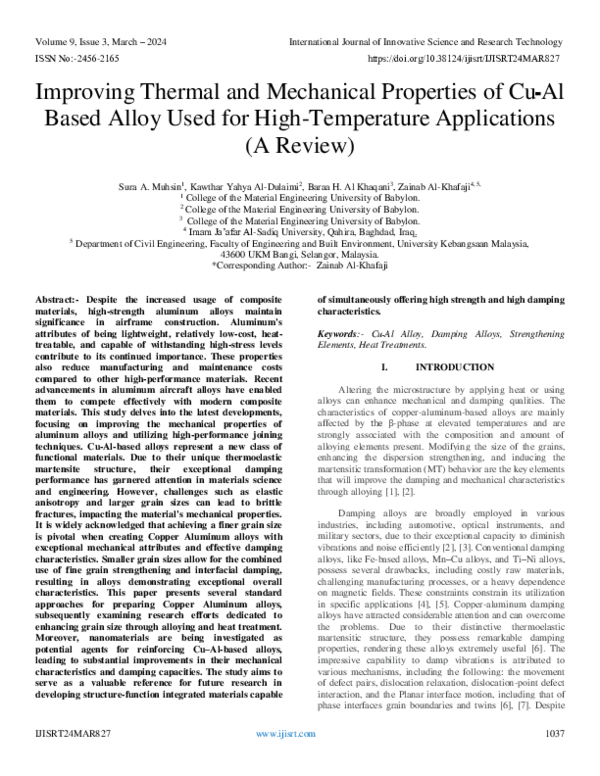 (PDF) Improving Thermal and Mechanical Properties of Cu‫ـ‬Al Based ...