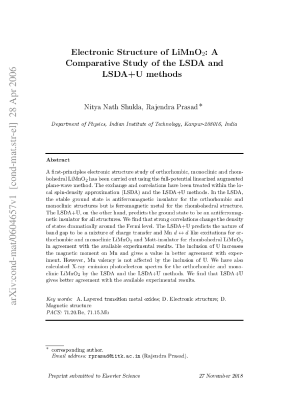 (PDF) Electronic structure of LiMnO2: A comparative study of the LSDA ...