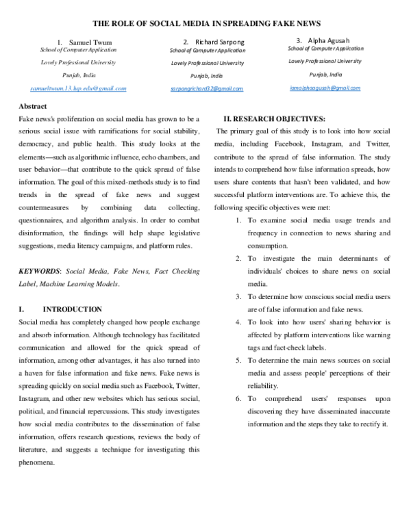 (PDF) THE ROLE OF SOCIAL MEDIA IN SPREADING FAKE NEWS 2