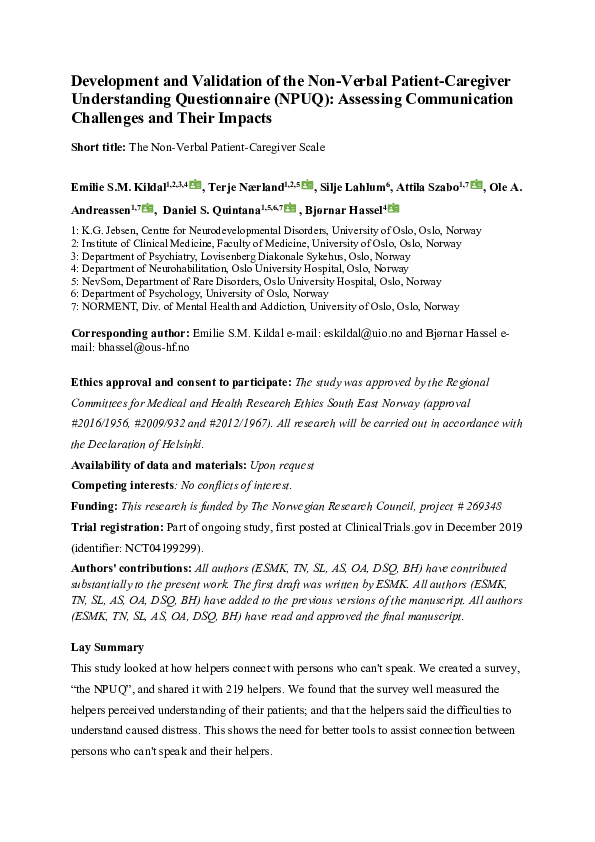 (PDF) Development and Validation of the Non-Verbal Patient-Caregiver ...