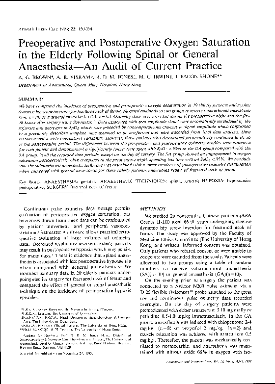 (PDF) Preoperative and Postoperative Oxygen Saturation in the Elderly ...