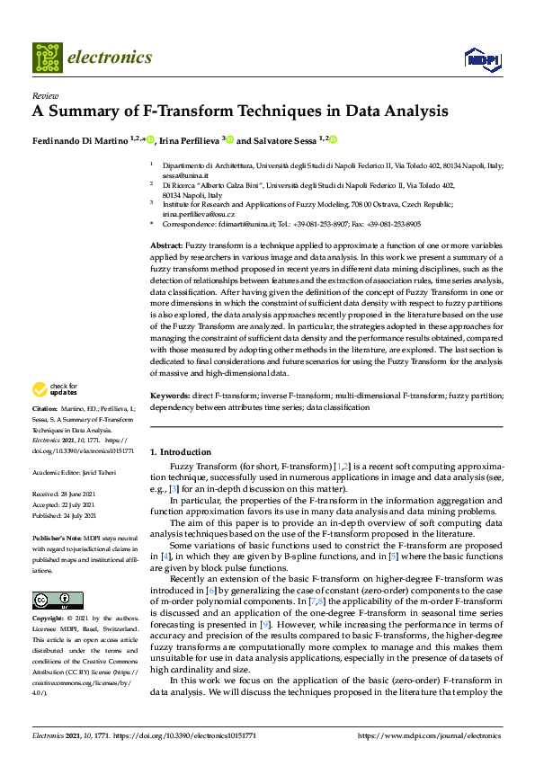 (PDF) A Summary of F-Transform Techniques in Data Analysis