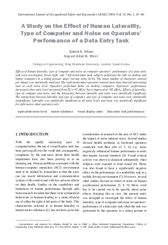 (PDF) A study on the effect of human laterality, type of computer and ...