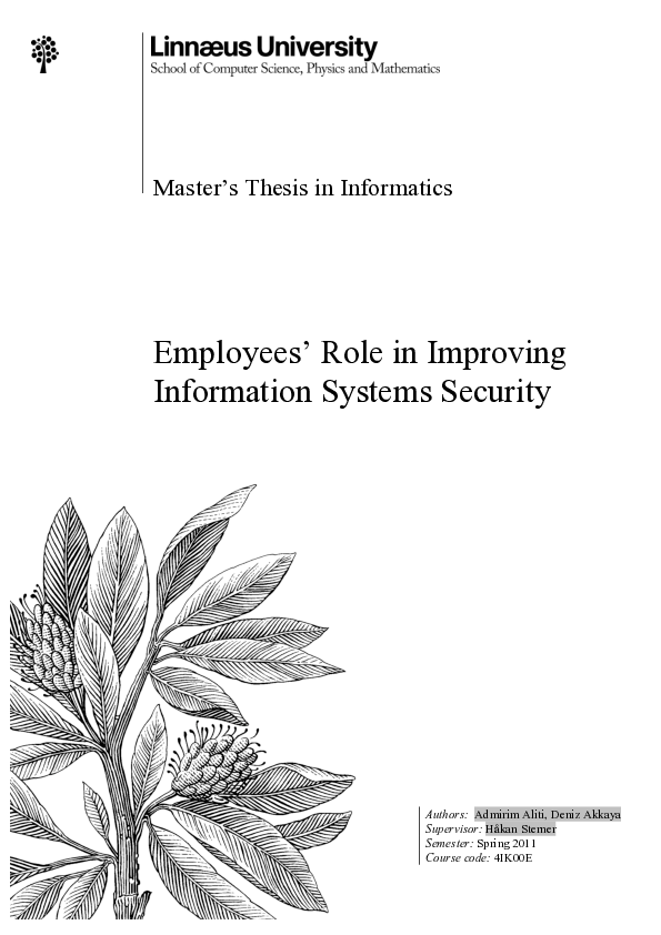 (PDF) Employees' Role in Improving Information Systems Security