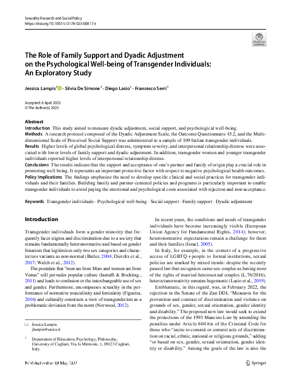 (PDF) The Role of Family Support and Dyadic Adjustment on the ...