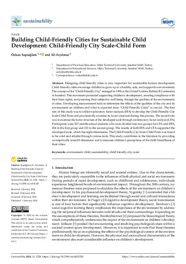 Pdf Building Child Friendly Cities For Sustainable Child Development