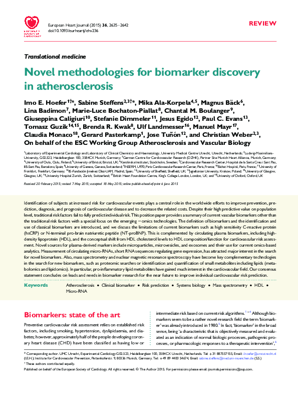 (PDF) Novel methodologies for biomarker discovery in atherosclerosis