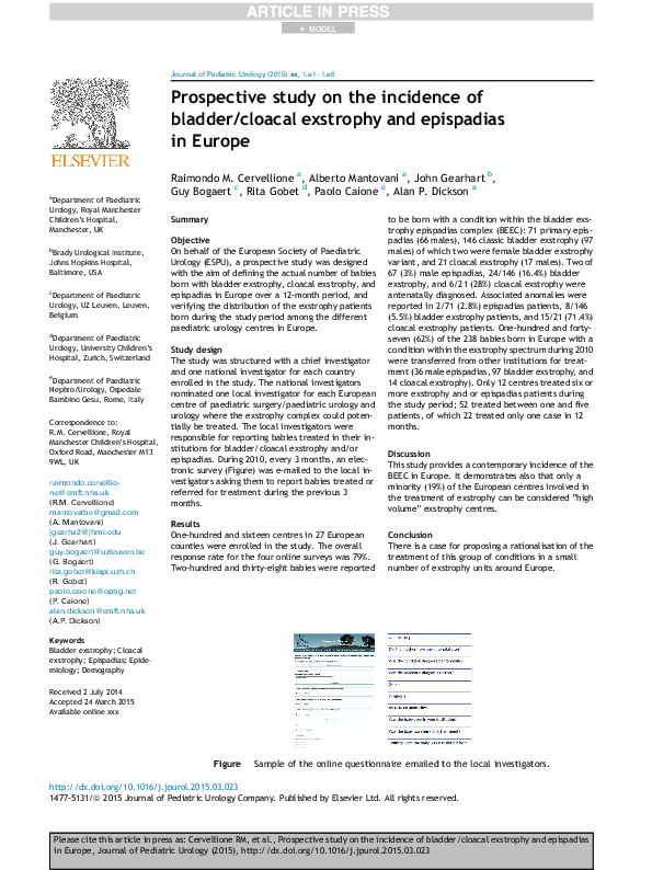 (PDF) Prospective study on the incidence of bladder/cloacal exstrophy ...