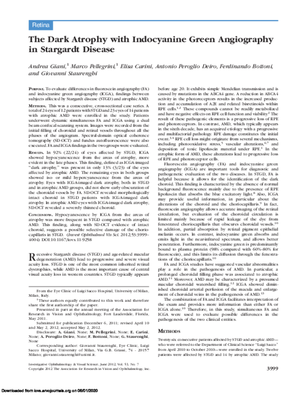 (PDF) The Dark Atrophy with Indocyanine Green Angiography in Stargardt ...