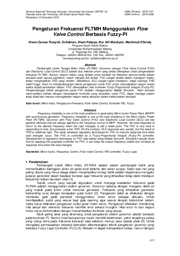 (PDF) Pengaturan Frekuensi PLTMH Menggunakan Flow Valve Control ...