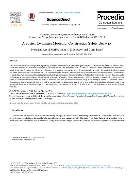 (PDF) A System Dynamics Model for Construction Safety Behavior