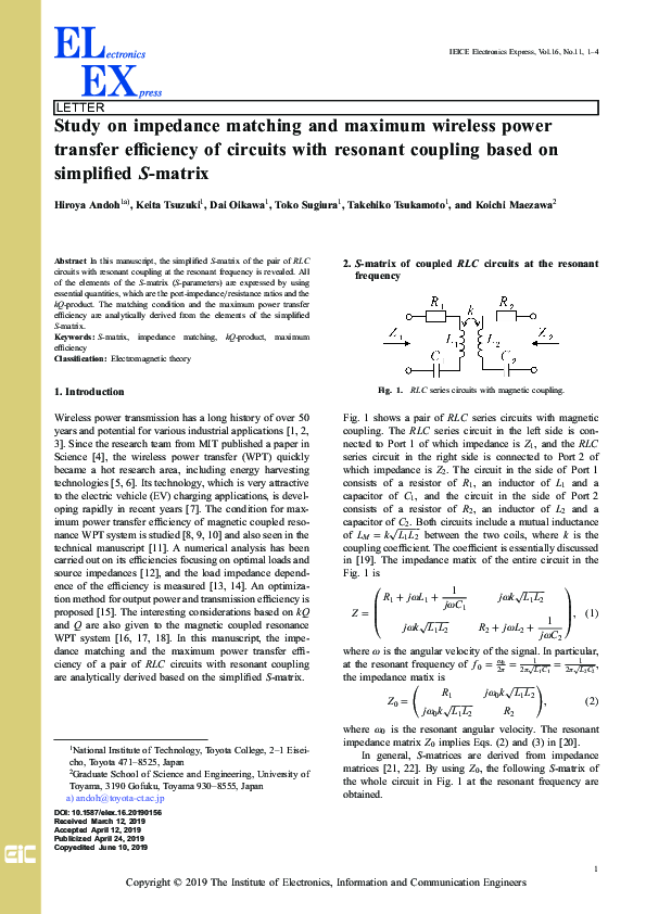 (PDF) Study on impedance matching and maximum wireless power transfer ...
