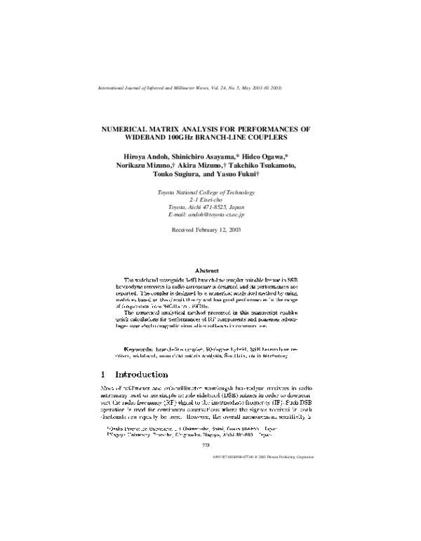 (PDF) Numerical Matrix Analysis for Performances of Wideband 100GHz ...