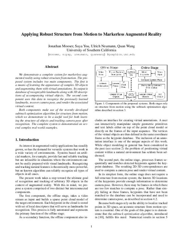 (PDF) Applying robust structure from motion to markerless augmented reality