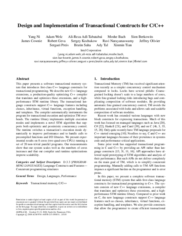(PDF) Design and implementation of transactional constructs for C/C++