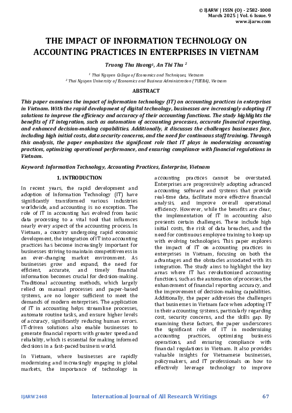(PDF) THE IMPACT OF INFORMATION TECHNOLOGY ON ACCOUNTING PRACTICES IN ...