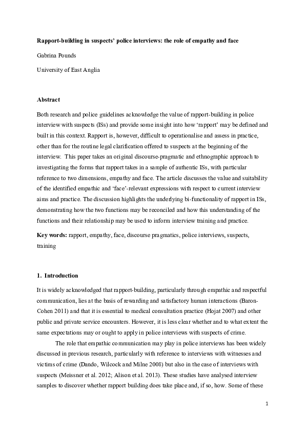 (PDF) Rapport-building in suspects’ police interviews