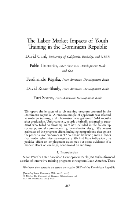 (PDF) The Labor Market Impacts of Youth Training in the Dominican Republic