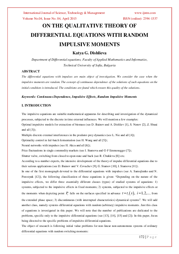 (PDF) On the Qualitative Theory of Differential Equations with Random ...