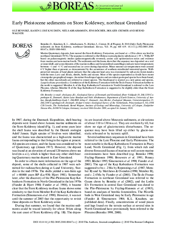(PDF) Early Pleistocene sediments on Store Koldewey, northeast Greenland