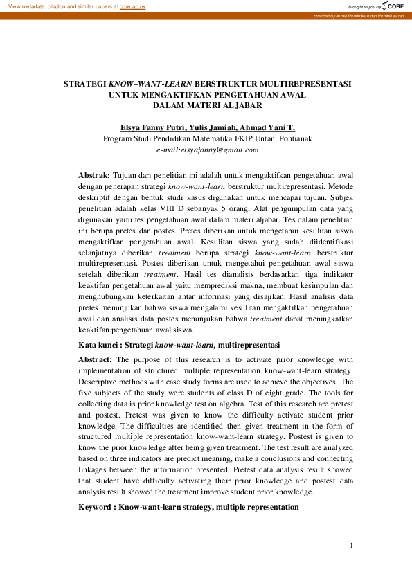 (PDF) Strategi Know–Want-Learn Berstruktur Multirepresentasi Untuk ...