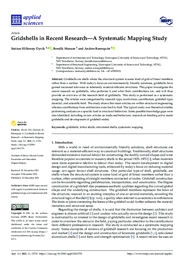 (PDF) Gridshells in Recent Research—A Systematic Mapping Study
