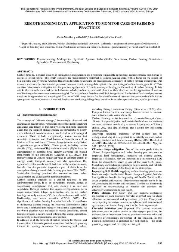 (PDF) Remote Sensing Data Application to Monitor Carbon Farming Practices