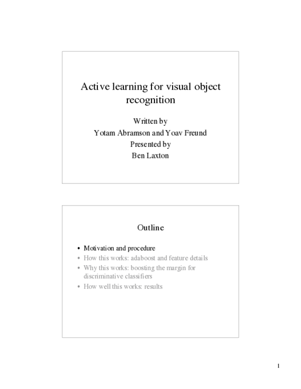 (PDF) Active learning for visual object recognition