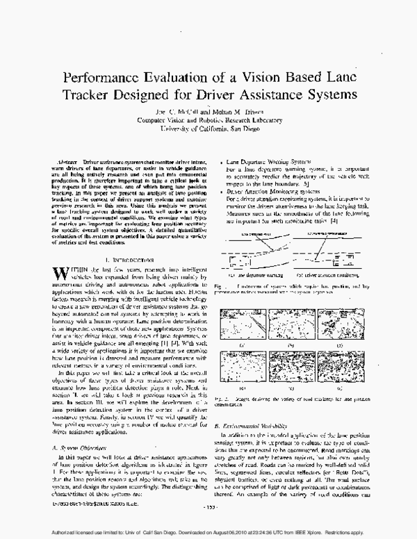 (PDF) Performance evaluation of a vision based lane tracker designed ...