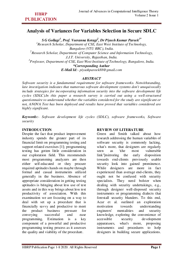 (PDF) Analysis of Variances for Variables Selection in Secure SDLC