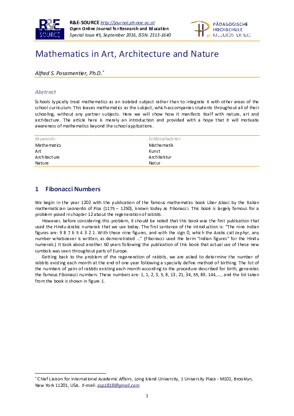 (PDF) Mathematics in Art, Architecture and Nature
