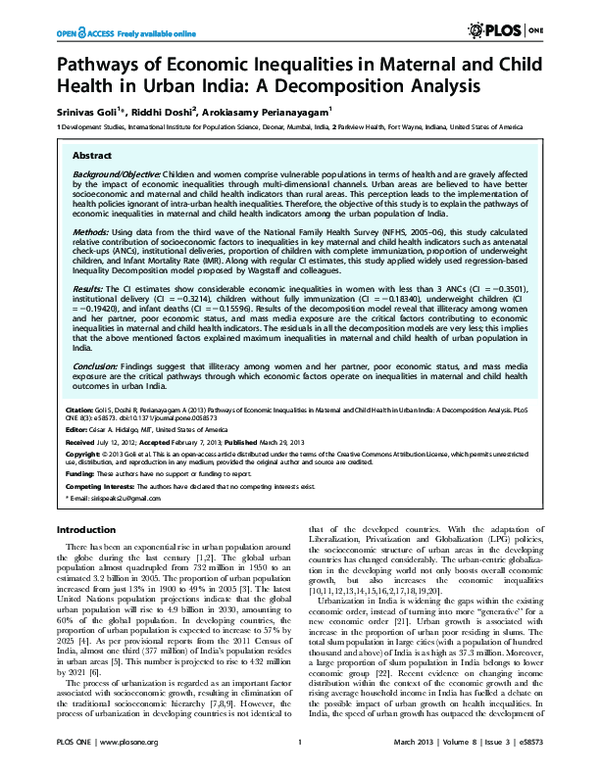 (PDF) Pathways of Economic Inequalities in Maternal and Child Health in ...