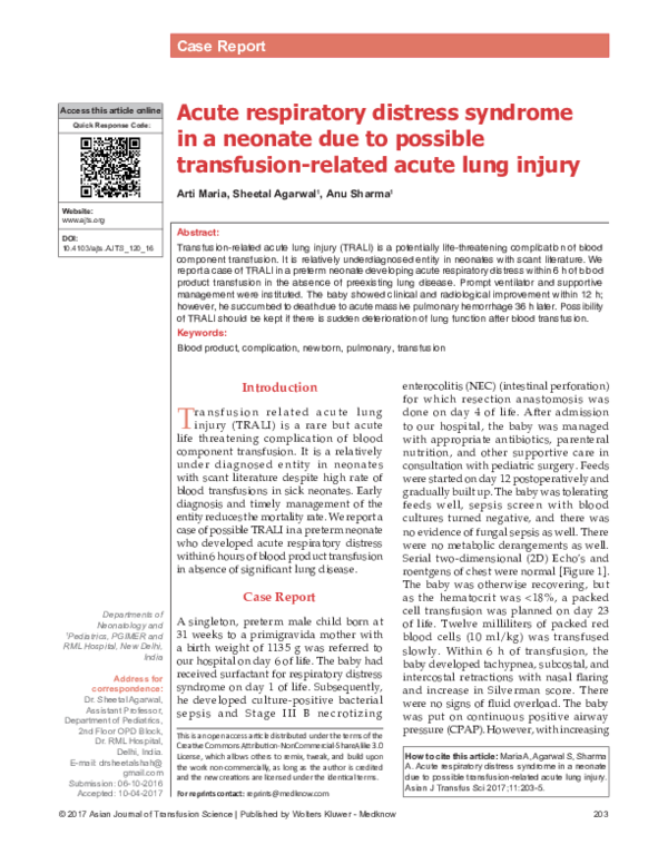(PDF) Acute respiratory distress syndrome in a neonate due to possible ...