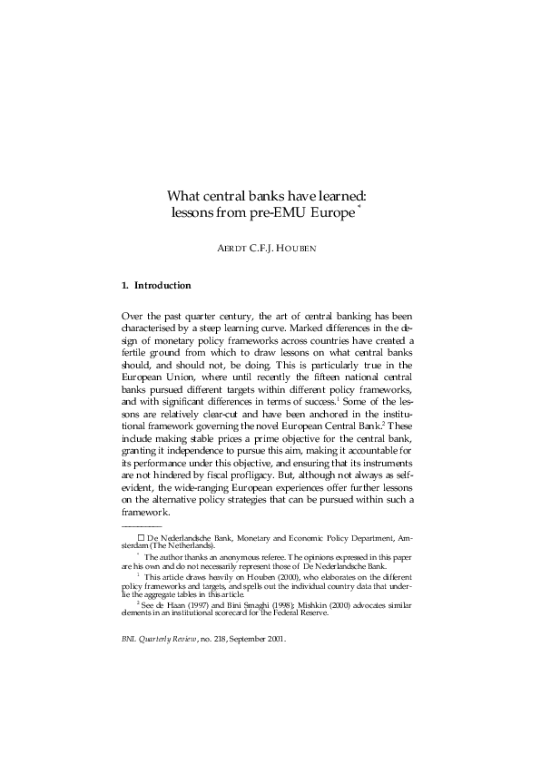 (PDF) What central banks have learned: lessons from pre-EMU Europe