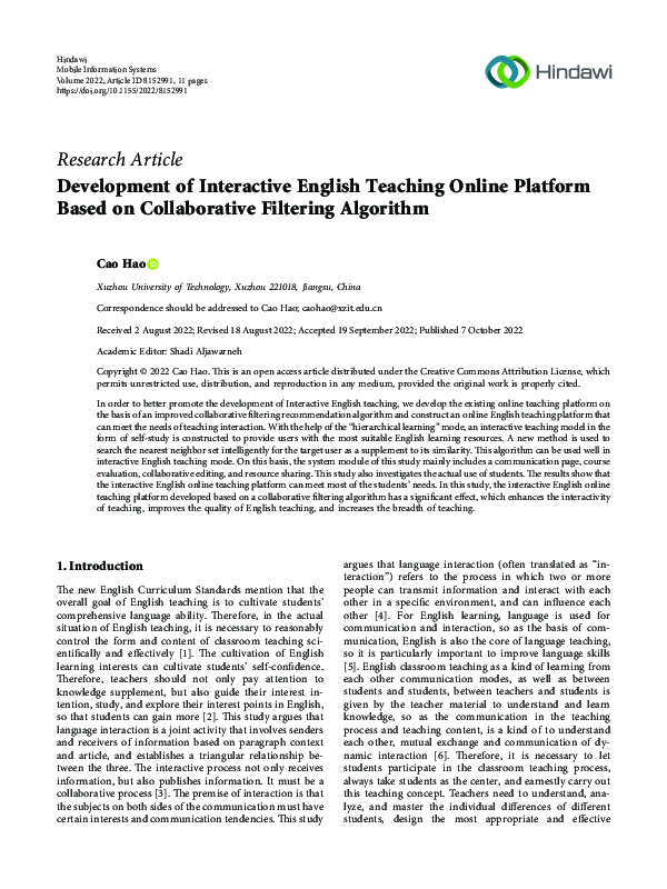 (PDF) Development of Interactive English Teaching Online Platform Based ...
