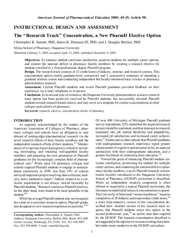 (PDF) The “Research Track” Concentration, a New PharmD Elective Option
