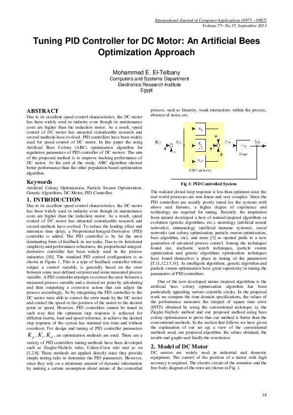 (PDF) Tuning PID Controller for DC Motor: An Artificial Bees ...