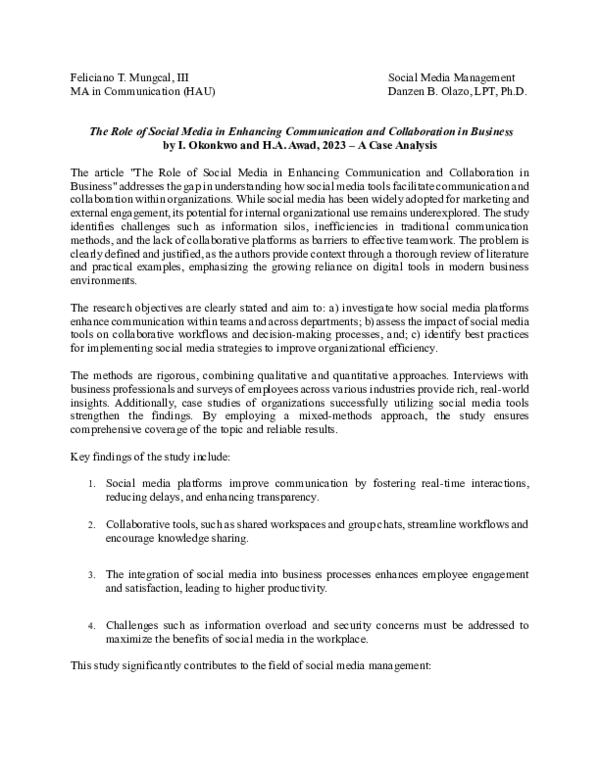 (PDF) The Role of Social Media in Enhancing Communication and ...