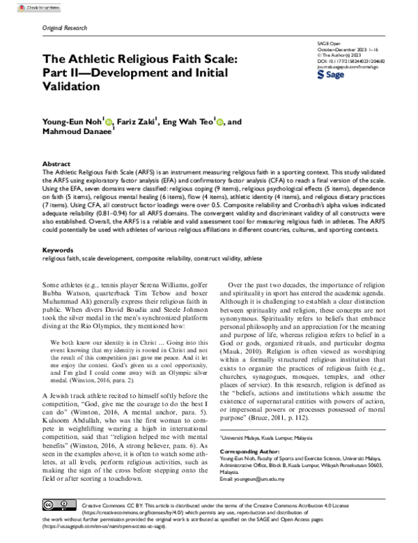 (PDF) The Athletic Religious Faith Scale: Part II-Development and ...