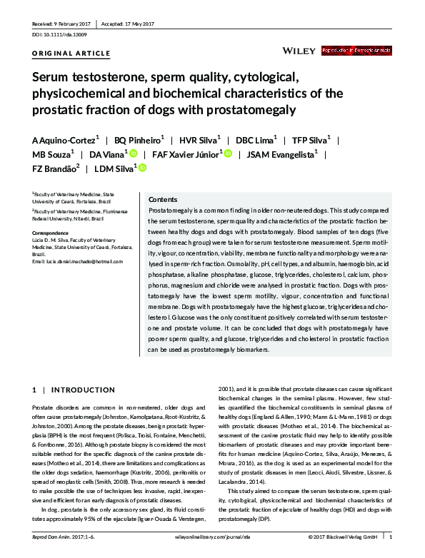 (PDF) Serum testosterone, sperm quality, cytological, physicochemical ...