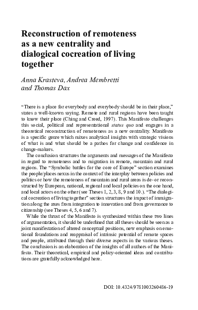 (PDF) Reconstruction of remoteness as a new centrality and dialogical ...