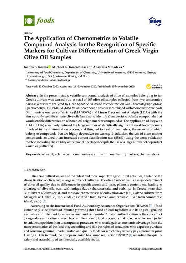 (PDF) The Application of Chemometrics to Volatile Compound Analysis for ...