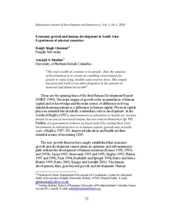 (PDF) Economic growth and human development in South Asia:Experiences ...