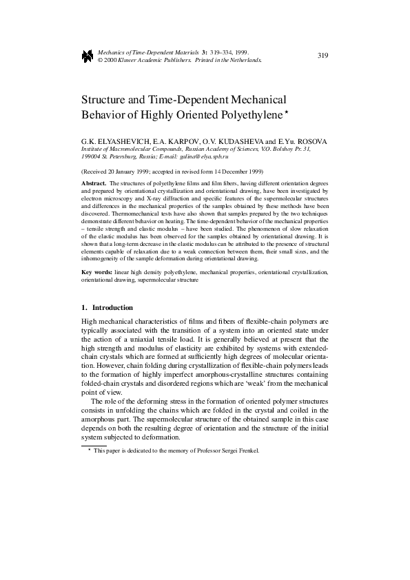 (PDF) Structure and Time-Dependent Mechanical Behavior of Highly ...