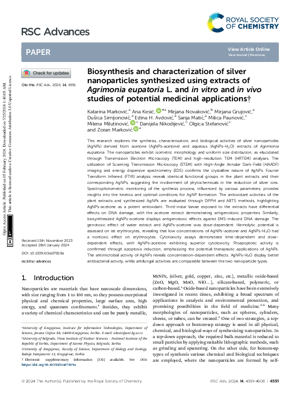 (PDF) Biosynthesis and characterization of silver nanoparticles ...