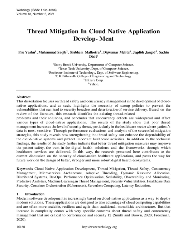 (PDF) Thread Mitigation In Cloud Native Application Develop-Ment
